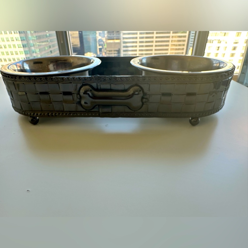 Pewter and Stainless Steel Pet Bowl